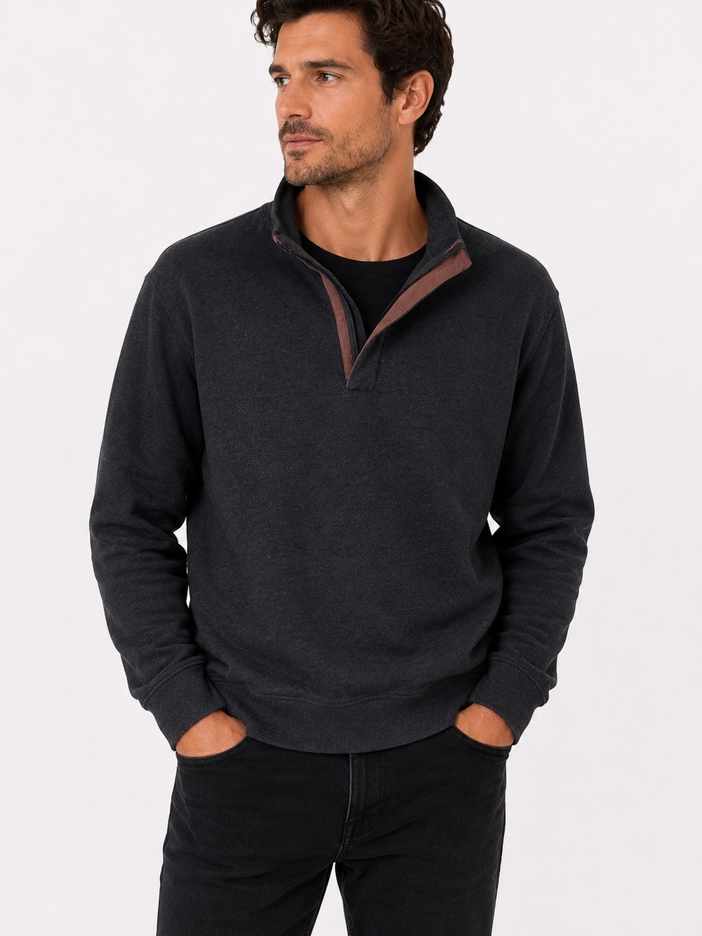 Men's Dark Charcoal Zip-Up Sweater Pullover